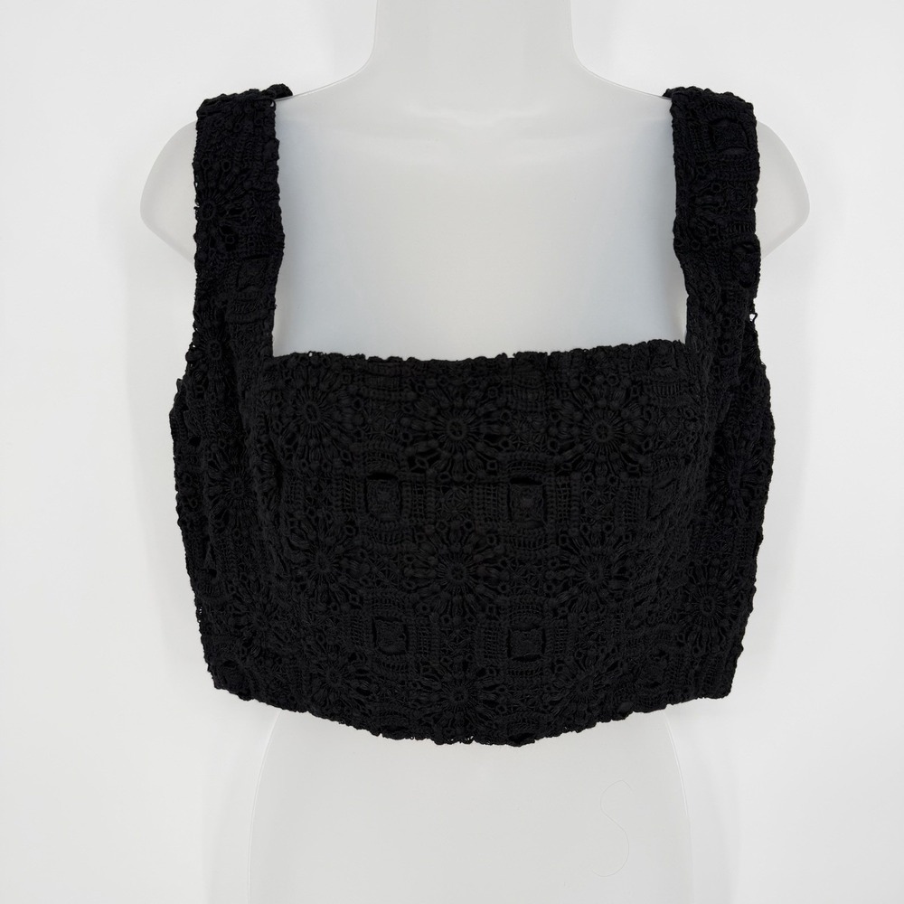 Agua Bendita | Revolve Sz L Black Kosia Crop Top Crochet Knit Sleeveless Beach - Picture 2 of 6